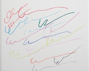 Multicolored squiggly lines on a white canvas