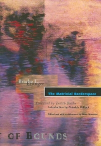 The cover of "The Matrixial Borderspace," which includes a drawing by Bracha L. Ettinger in tones of black, purple, pink, and orange