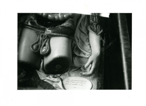 A black and white image of body part props
