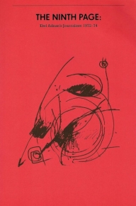 The front cover of "The Ninth Page," with a black abstract drawing on the red cover