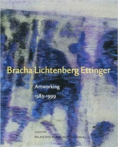 The front cover of "Artworking," with a purple, blue, and cream drawing by Bracha L. Ettinger