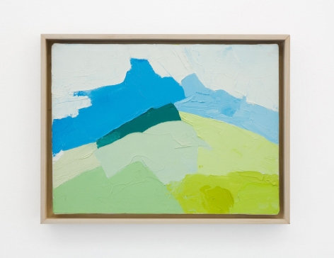 An abstract painting in blue, green, and white tones