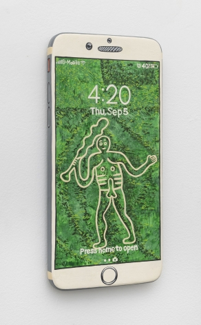 Iphone made of wood and painted with the Cerne Abbas Giant on the front