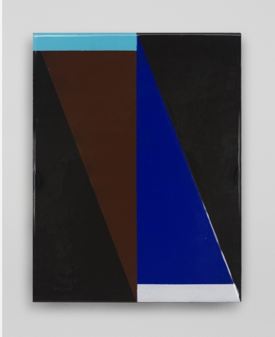 An enamel work with triangles in black, blue, brown.