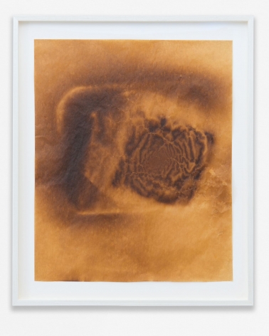 A thermograph (put paper into the oven with items on top) that makes an abstract composition in brown tones.
