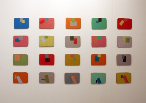 A composition of 20 small Sadie Benning geometric artworks in a grid