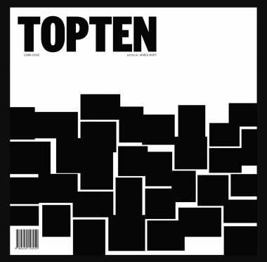 The cover of "Top Ten 1998–2008," which is black and white, with the title in Artforum font in black and blocks of black at the bottom half of the cover.